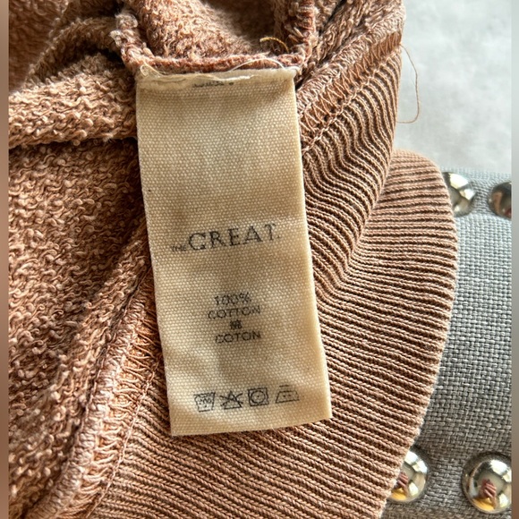 The GREAT. Shrunken Sweatshirt Patchwork Appliqués Crew Neck Sand Size 0 XS/2 - Picture 7 of 12
